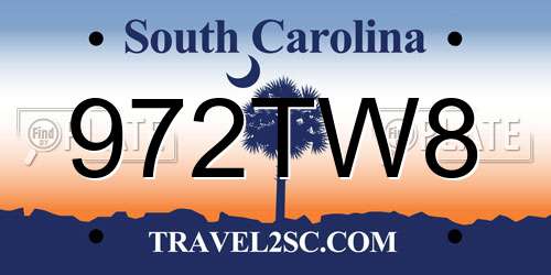 972TW8 South Carolina License Plate
