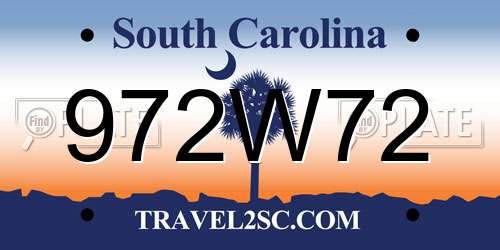 972W72 South Carolina License Plate