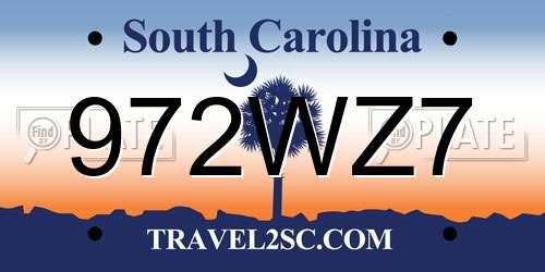 972WZ7 South Carolina License Plate
