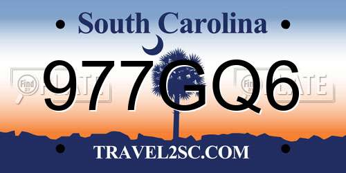 977GQ6 South Carolina License Plate