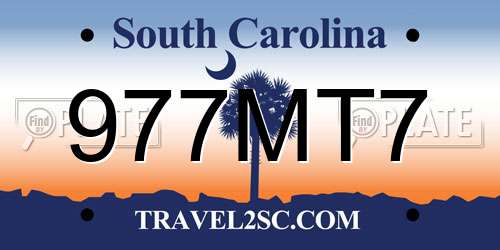 977MT7 South Carolina License Plate