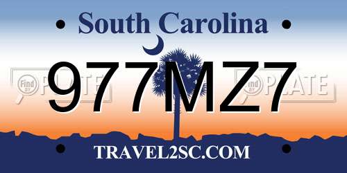 977MZ7 South Carolina License Plate