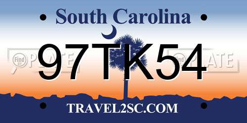 97TK54 South Carolina License Plate