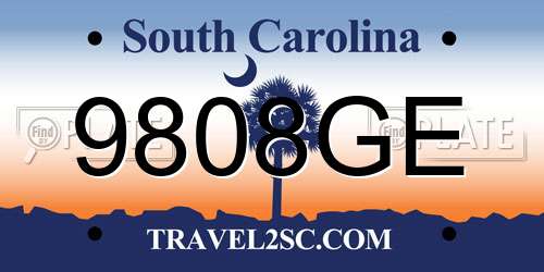 9808GE South Carolina License Plate
