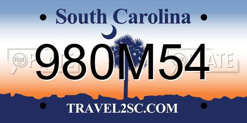 980M54 South Carolina License Plate