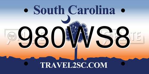 980WS8 South Carolina License Plate