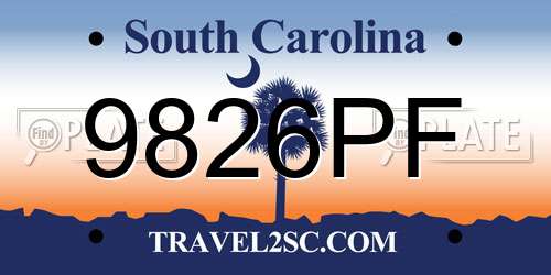 9826PF South Carolina License Plate
