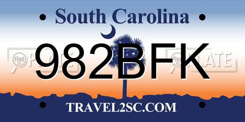 982BFK South Carolina License Plate