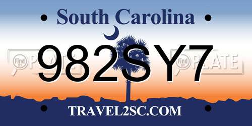 982SY7 South Carolina License Plate