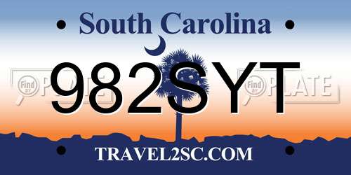 982SYT South Carolina License Plate