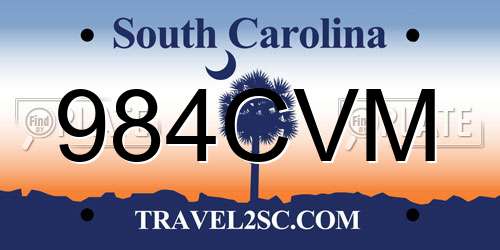 984CVM South Carolina License Plate