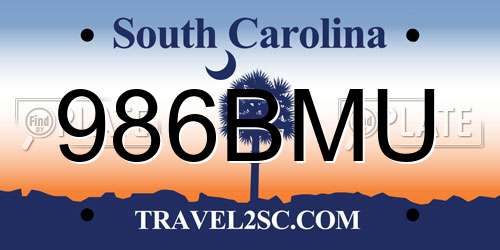 986BMU South Carolina License Plate