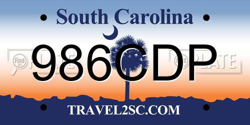 986CDP South Carolina License Plate