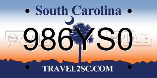 986YS0 South Carolina License Plate