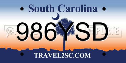 986YSD South Carolina License Plate