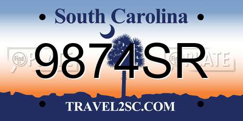 9874SR South Carolina License Plate