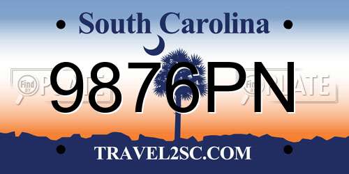 9876PN South Carolina License Plate
