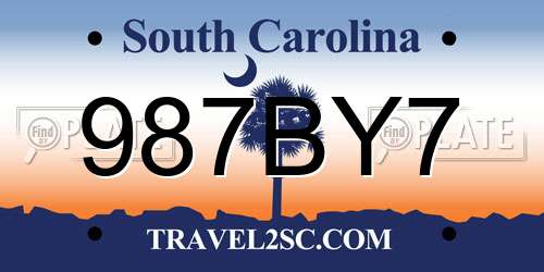 987BY7 South Carolina License Plate