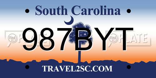 987BYT South Carolina License Plate