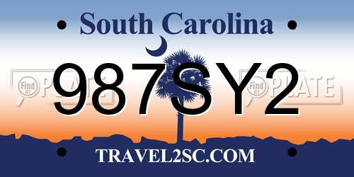 987SY2 South Carolina License Plate