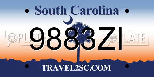 9883ZI South Carolina License Plate