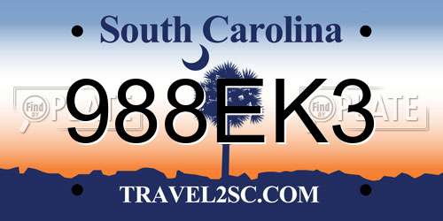 988EK3 South Carolina License Plate
