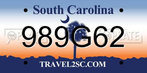 989G62 South Carolina License Plate