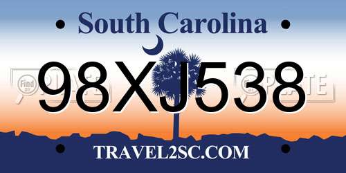 98XJ538 South Carolina License Plate