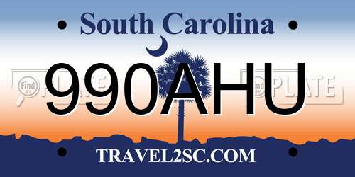 990AHU South Carolina License Plate
