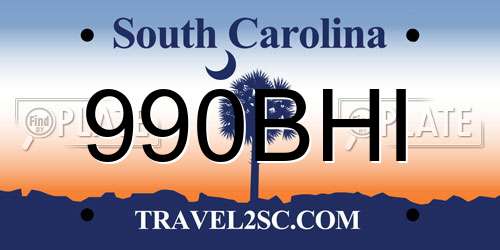 990BHI South Carolina License Plate