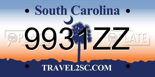 9931ZZ South Carolina License Plate