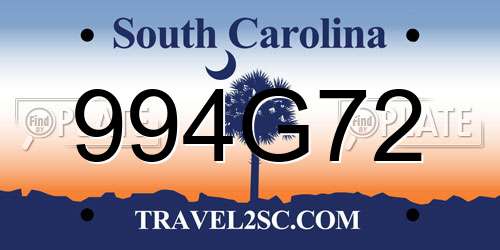 994G72 South Carolina License Plate