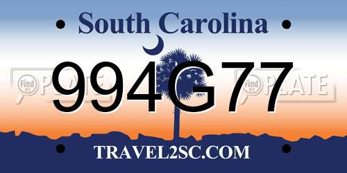 994G77 South Carolina License Plate