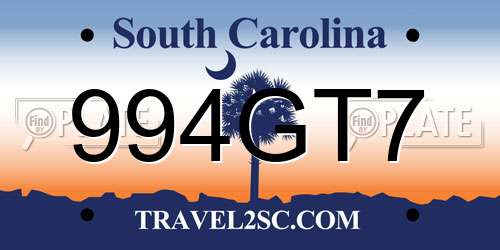 994GT7 South Carolina License Plate