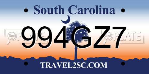 994GZ7 South Carolina License Plate