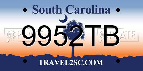 9952TB South Carolina License Plate
