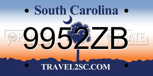 9952ZB South Carolina License Plate