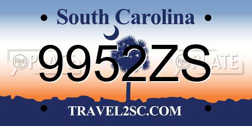 9952ZS South Carolina License Plate