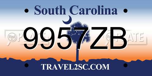9957ZB South Carolina License Plate
