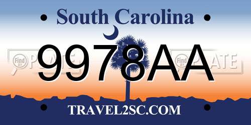9978AA South Carolina License Plate