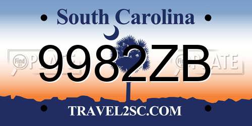 9982ZB South Carolina License Plate