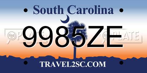 9985ZE South Carolina License Plate