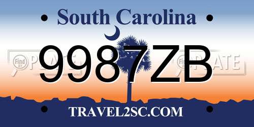 9987ZB South Carolina License Plate