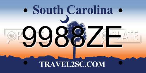 9988ZE South Carolina License Plate