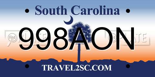 998AON South Carolina License Plate