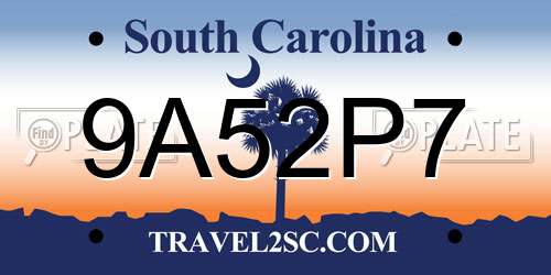 9A52P7 South Carolina License Plate