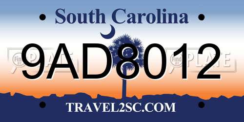 9AD8012 South Carolina License Plate