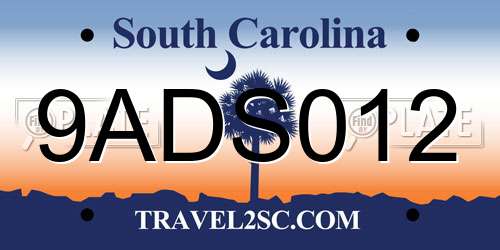 9ADS012 South Carolina License Plate