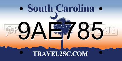 9AE785 South Carolina License Plate