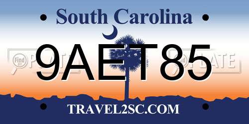 9AET85 South Carolina License Plate
